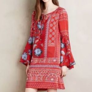 Anthropologie Vanessa Virginia Belled Silk Peasant Dress Size 6